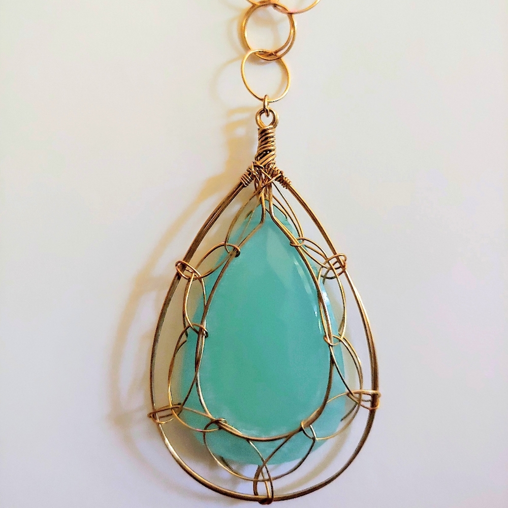 Chalcedony Wire Wrapped Pendant